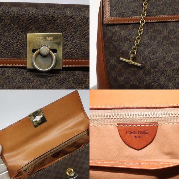 CELINE Macadam Canvas Hand Bag Pvc Leather Brown Gold - Picture 11 of 13